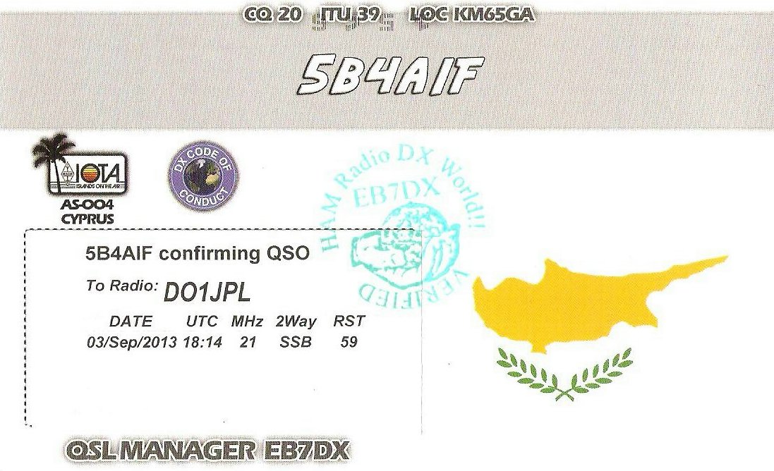 QSL-Karte: 5B4AIF