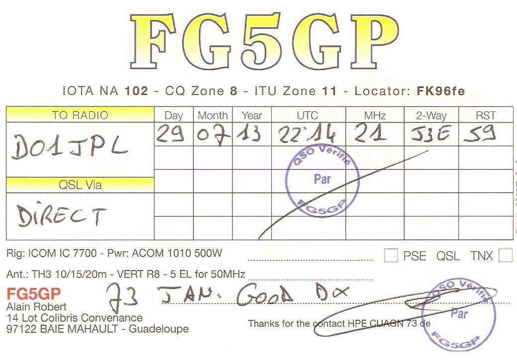 QSL-Karte: FG5GP
