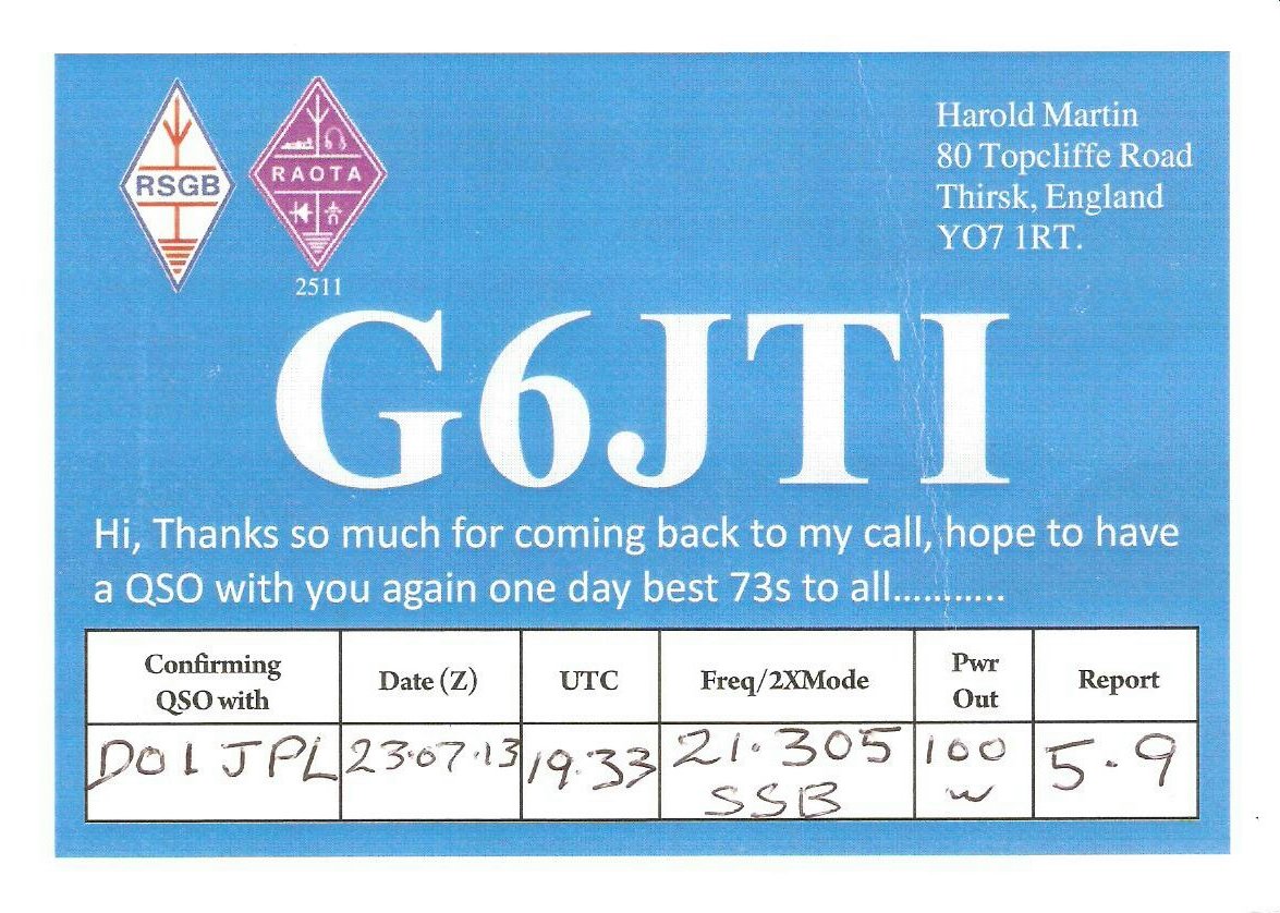 QSL-Karte: G6JTI