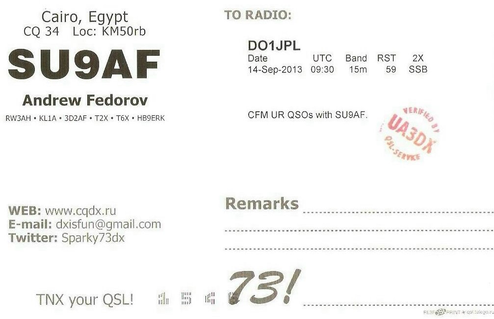 QSL-Karte: SU9AF